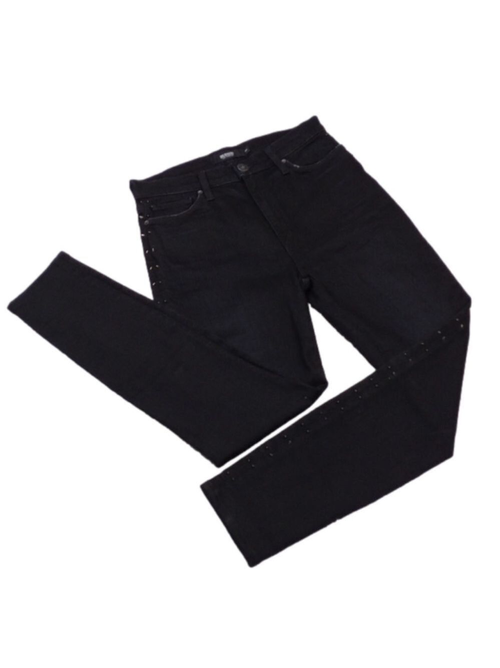 Hudson Los Angeles Barbara Black High Rise Zip Up Super Skinny Color Denim Jeans